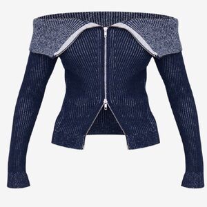 PRETTY LITTLE THING Navy blue Indigo Two Tone Foldover zip up sweater